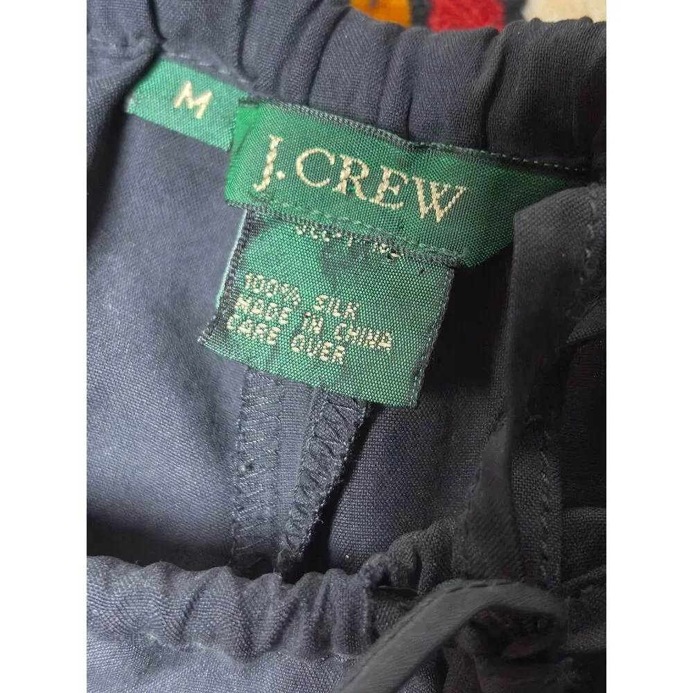 90s Vintage J. Crew Black 100% Silk Wide Leg Pants Drawstring Waist size M